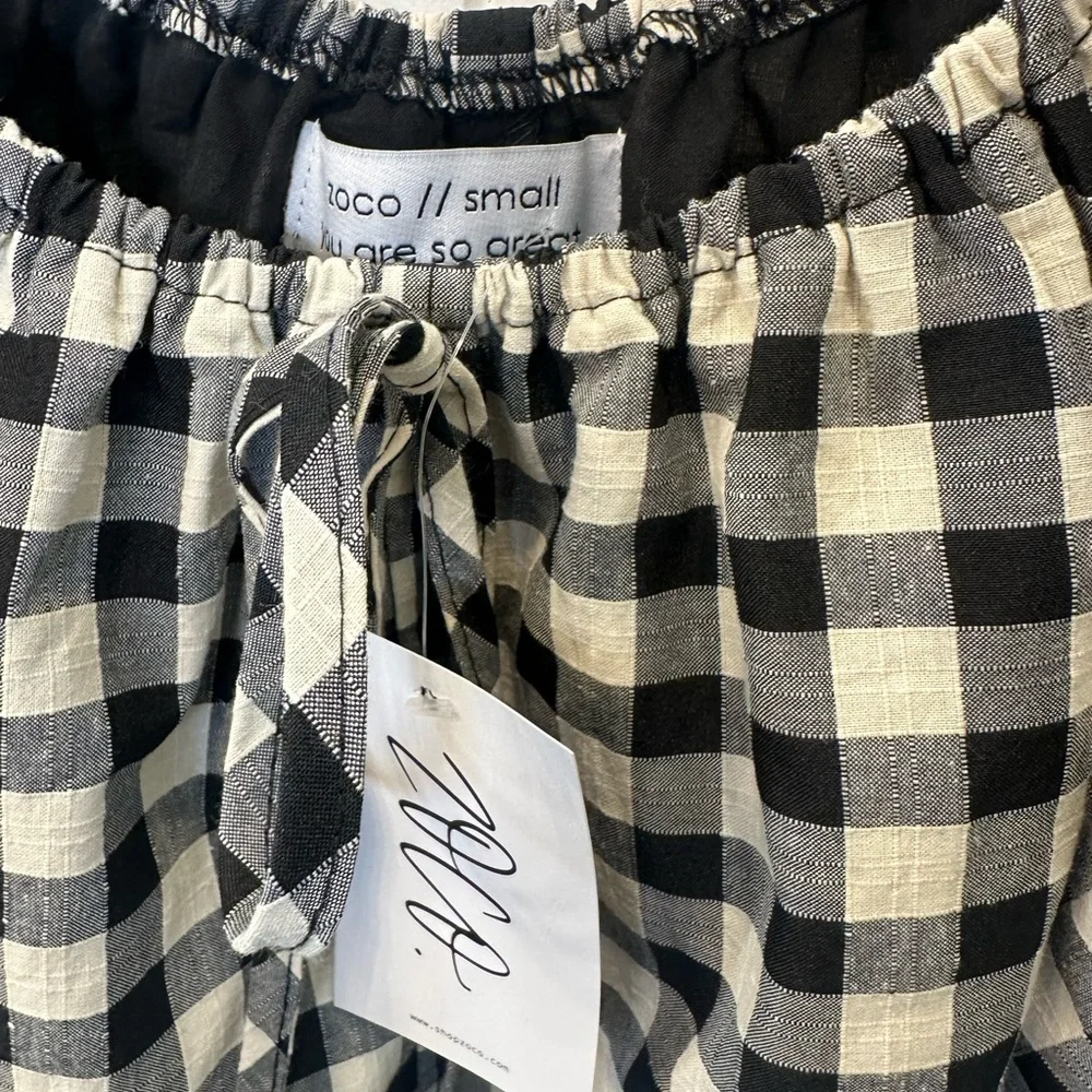 NWT Zoco “Ari” Black & Cream Gingham Puff Sleeve Mini Dress with Pockets Size S - Picture 5 of 7